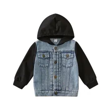 Jean jacket with sweatshirt sleeves and hood best sale