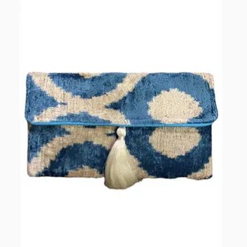 Clutch with Blue Ikat