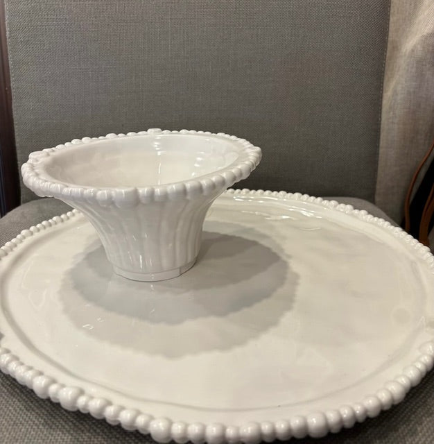 White Beaded Melamine Cake Plate